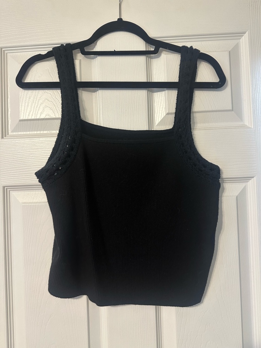 aerie Black Crochet-Trim Knit Tank